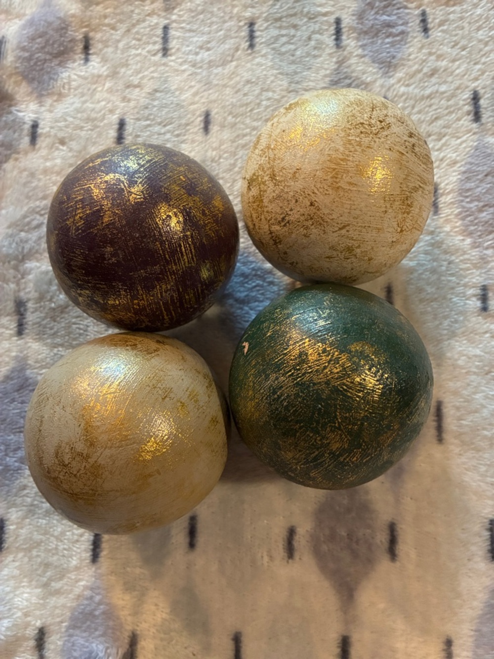 Gold Decorative Metallic Sphere Set of 4 Balls - Gold, Green, Purple, Cream